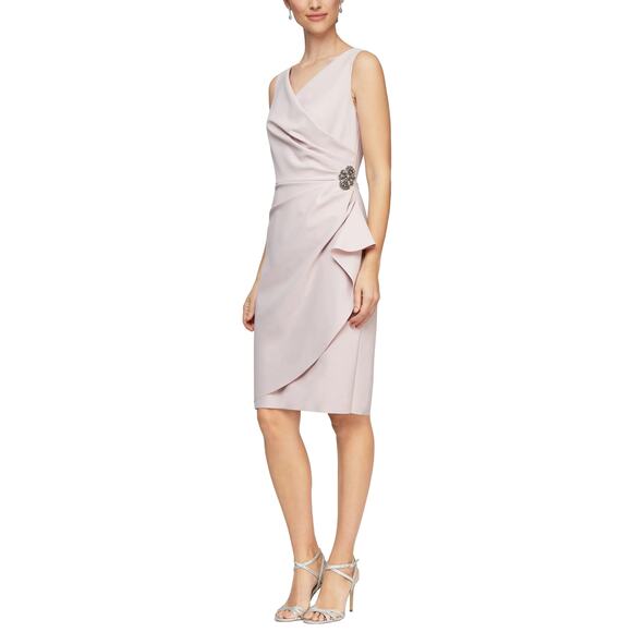 Alex Evenings Womens 10 Blush Cocktail Dress V Neck Ruched Embellished OS15-7 - Picture 3 of 10